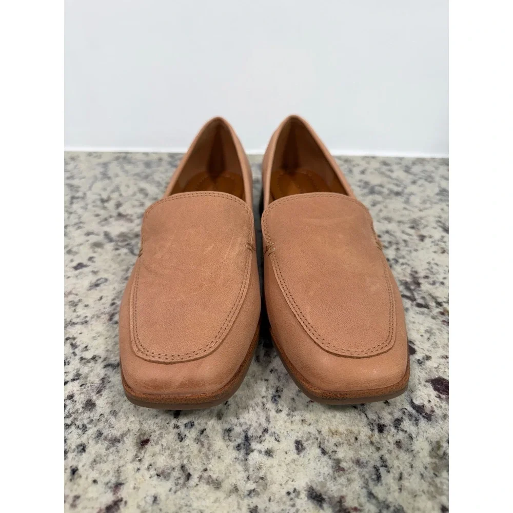 Lucky Brand Laurien Tan Leather Square Toe Loafers Shoes Womens 6.5 M LK-LAURIEN